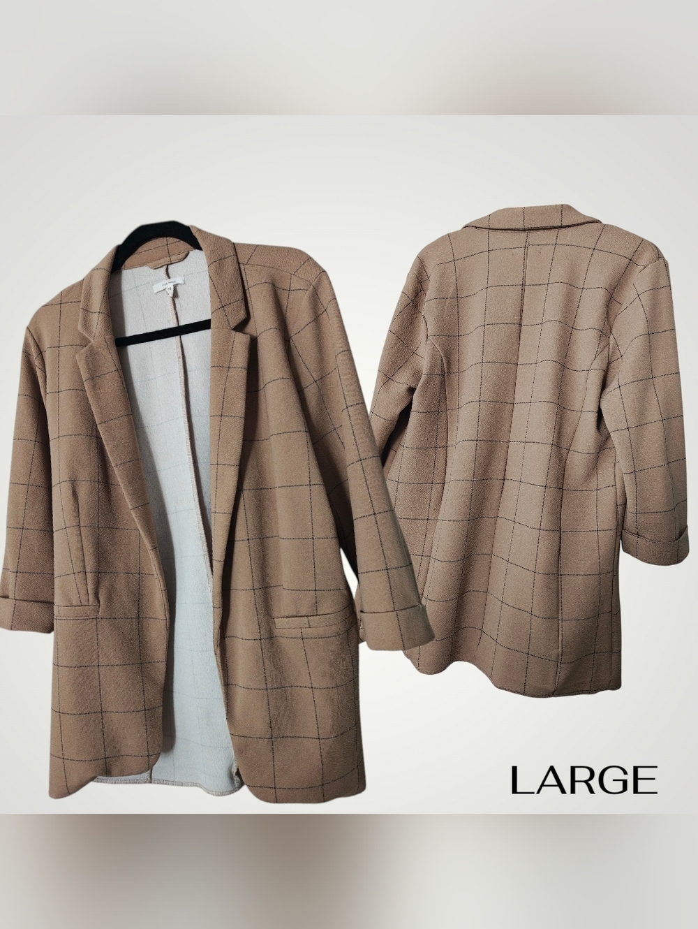 Maurices Tan Windowpane Plaid Longline Blazer